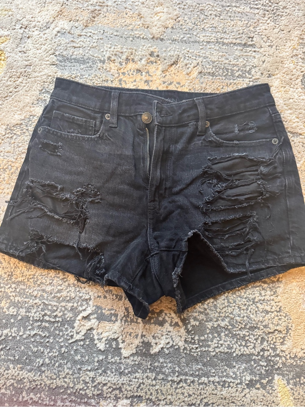 American Eagle Outfitters Black Distressed High-Rise Jean Shorts